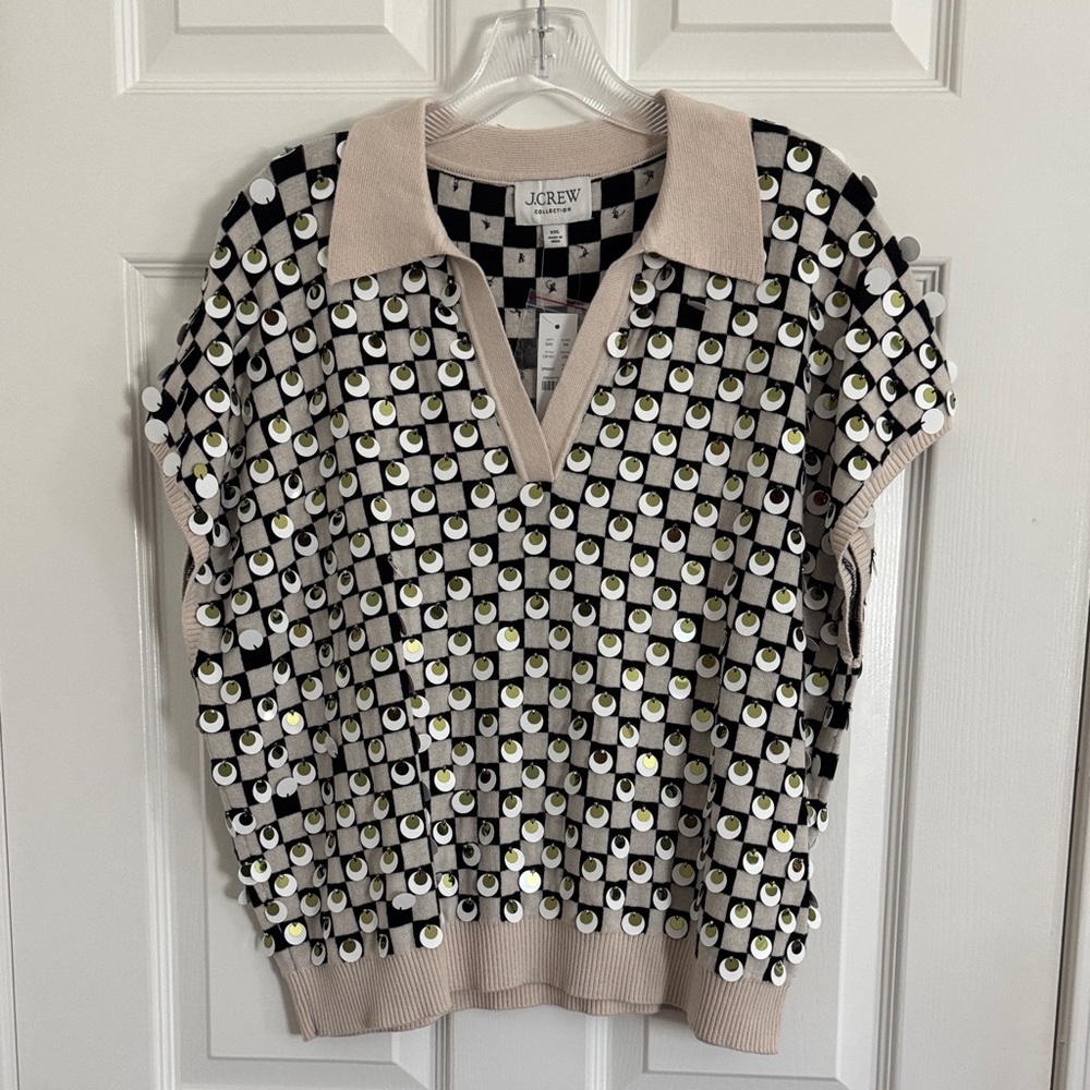 J. Crew Collection Short Sleeve Collared Knit Vest with Sequins!